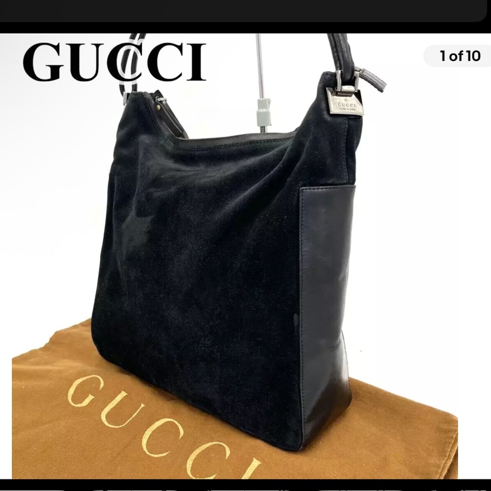 Vintage Gucci Black Leather Suede Shoulder Bag